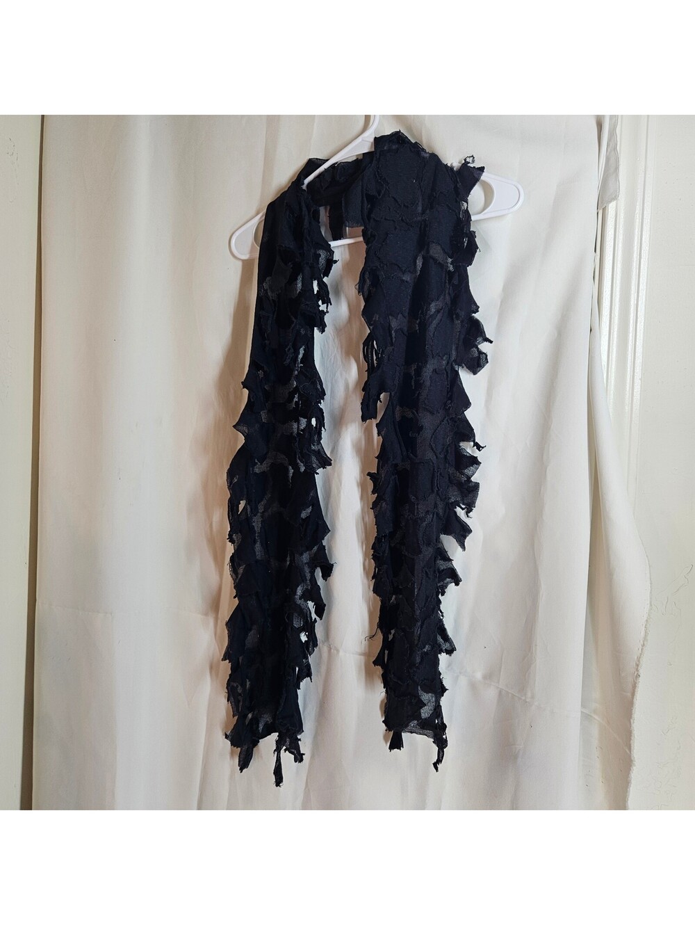 Black Ruffled Sheer Scarf with Textured Fabric
